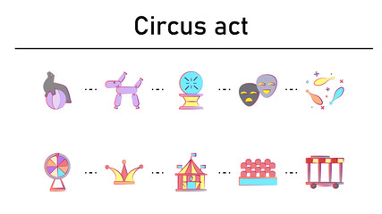 Fototapeta na wymiar Circus simple concept flat icons set