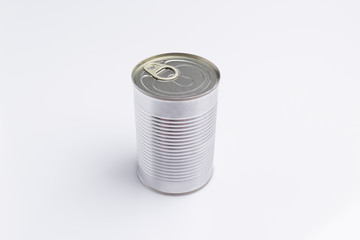 Close up of a food can isolated on white background