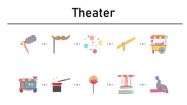 Theater simple concept flat icons set
