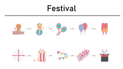 Festival simple concept flat icons set