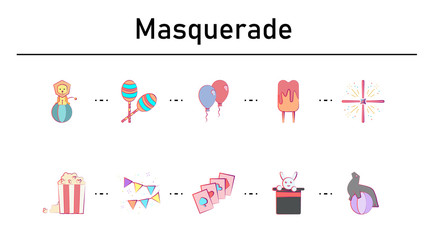 Masquerade simple concept flat icons set