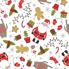 Seamless pattern with Christmas and Happy new year items. Vector illustration.