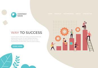 Way to business success banner poster web page illustration. Vector flat cartoon graphic design