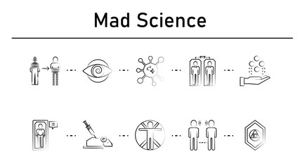 Mad science simple concept icons set.