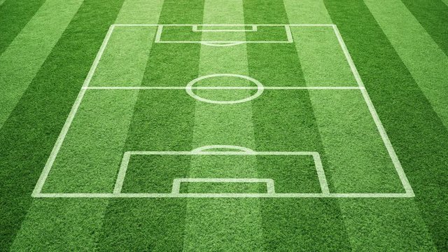 Soccer field lines drawing animation on grass background.