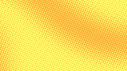 Yellow and orange pop art background with halftone dots in retro comic style, template for design