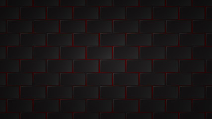 Abstract dark background of black rectangle tiles with red gaps between them