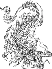 Tuinposter Tribal Sketch Dragon Vector Illustratie Art © Blue Foliage