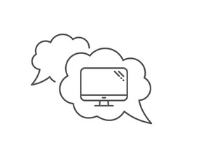 Computer line icon. Chat bubble design. PC component sign. Monitor symbol. Outline concept. Thin line computer icon. Vector