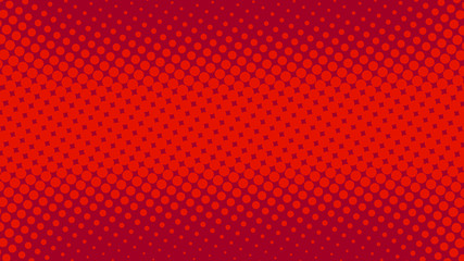 Obraz premium Red and crimson pop art background with halftone dots in retro comic style, template for design