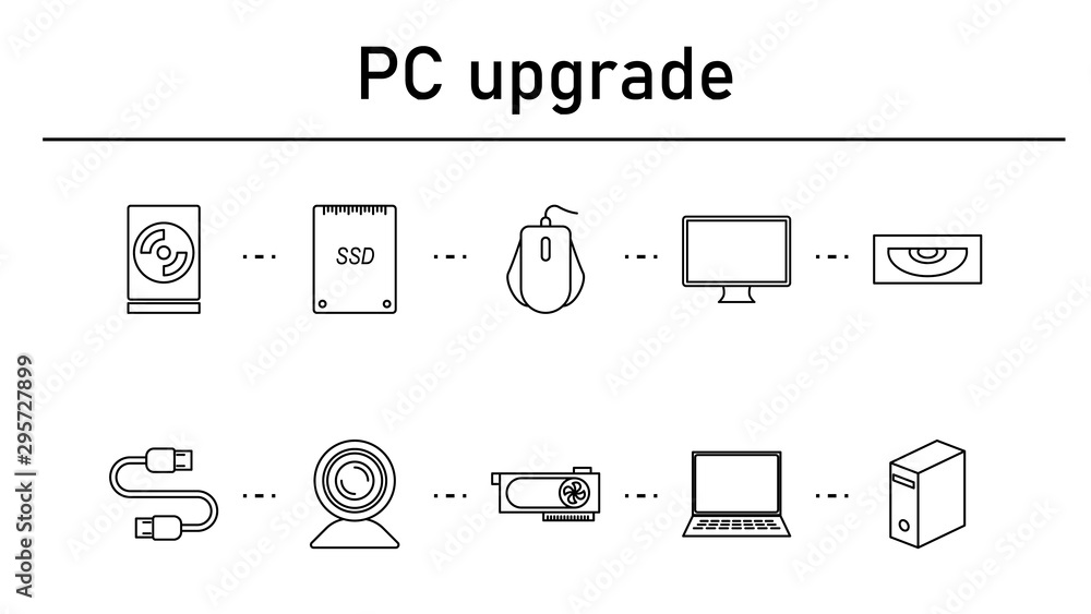 Poster pc upgrade simple concept icons set.