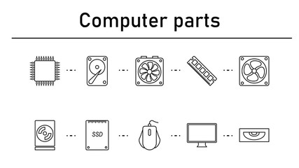 Computer parts simple concept icons set.