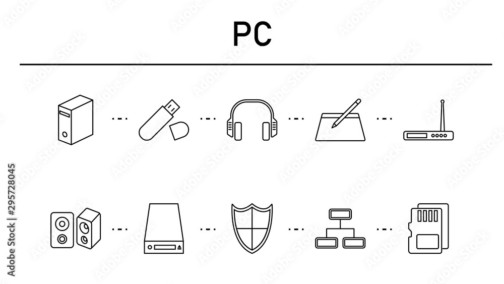 Poster pc simple simple concept icons set.