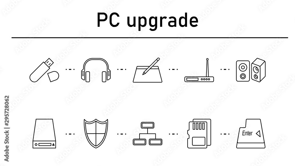 Poster pc upgrade simple concept icons set.