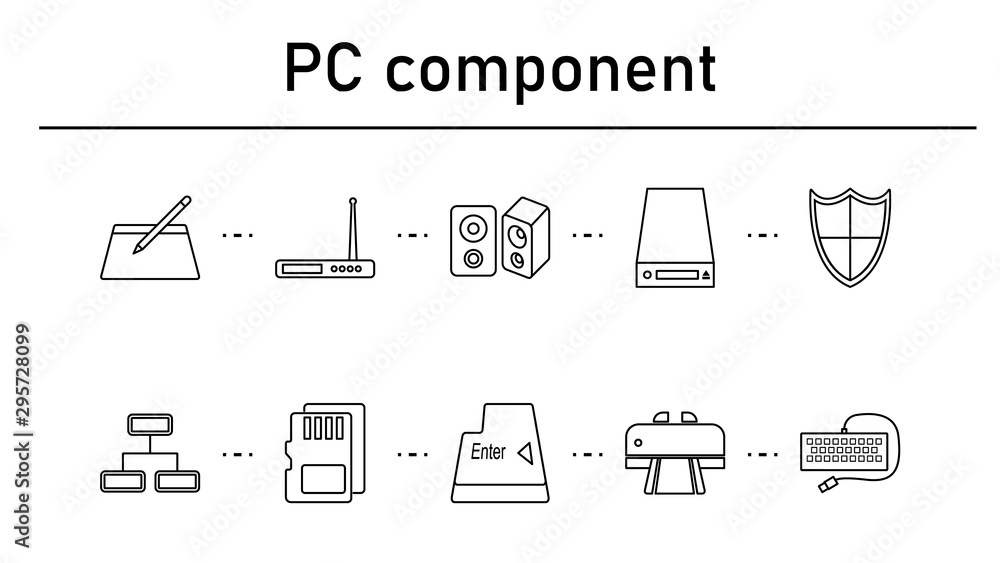 Poster pc component simple concept icons set.