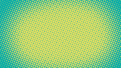 Bright blue and yellow and emerald pop art retro background with halftone dots in comic style, vector illustration eps10