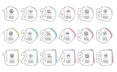 Fototapeta premium Ferris wheel, Return parcel and Get box line icons set. Infographic timeline. Parcel invoice, Bus travel and Packing boxes signs. Attraction park, Exchange of goods, Send package. Vector