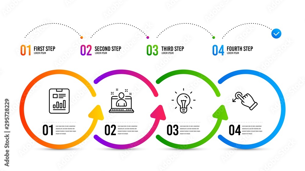 Poster drag drop sign. infographics timeline. idea, best manager and report document line icons set. light 