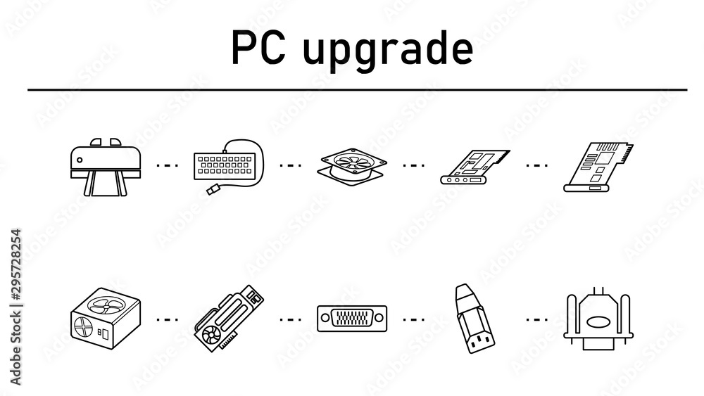 Poster pc upgrade simple concept icons set.