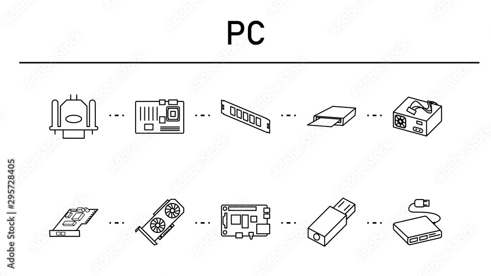 Poster pc simple simple concept icons set.