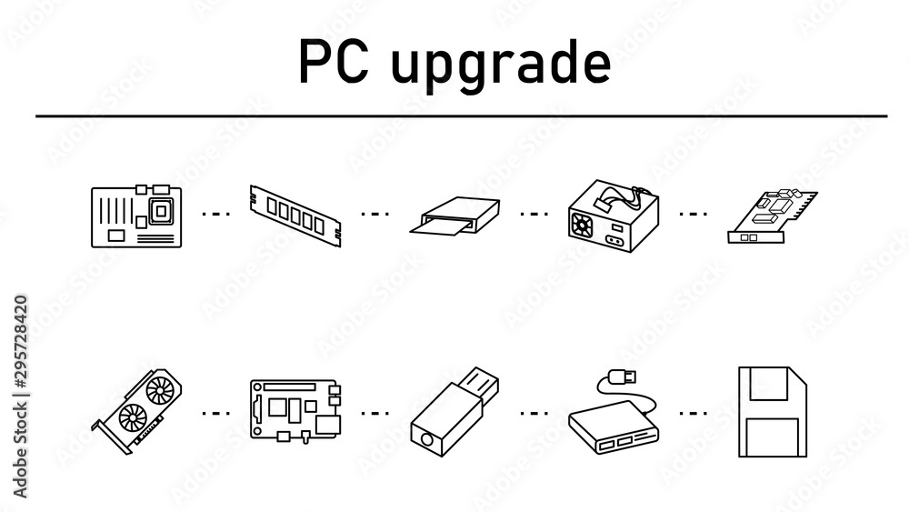 Poster pc upgrade simple concept icons set.