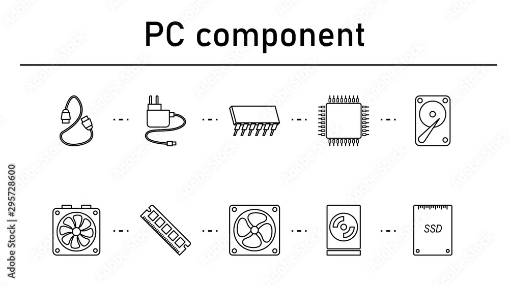 Poster pc component simple concept icons set.