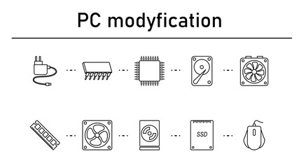 PC modification simple concept icons set.
