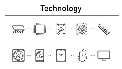 Technology simple concept icons set.
