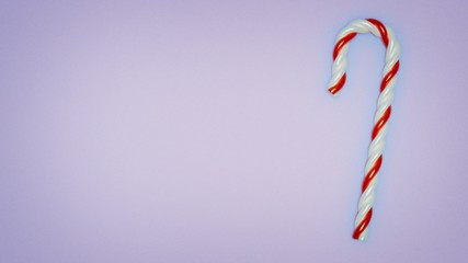 3D illustration. Red and white candy stick on a pale blue background with left copy space