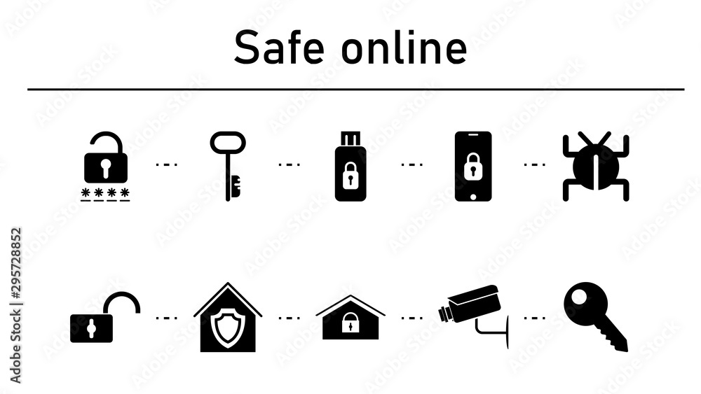 Poster safe online simple concept icons set