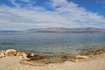 Fototapeta na wymiar Beautiful landscape of sea Coast of Adriatic sea with Transparent Blue Water near Supetar, Croatia. Popular travel destinations.
