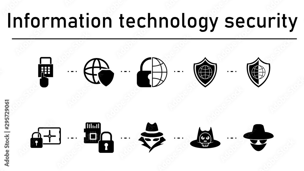 Aufkleber information technology security simple concept icons set. contains such icons as the pin code, globa