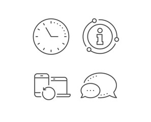 Recovery devices line icon. Chat bubble, info sign elements. Backup data sign. Restore information symbol. Linear recovery devices outline icon. Information bubble. Vector
