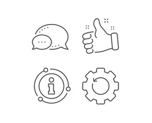 Recovery gear line icon. Chat bubble, info sign elements. Backup data sign. Restore information symbol. Linear recovery gear outline icon. Information bubble. Vector