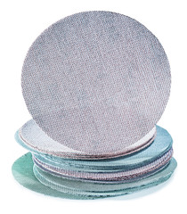 abrasive tools adhesive dustless sanding discs stack with randoms grits isolated