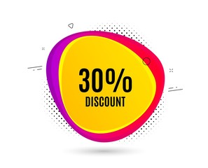 30% Discount. Banner text shape. Sale offer price sign. Special offer symbol. Geometric vector banner. Discount text. Gradient shape badge. Halftone pattern. Vector