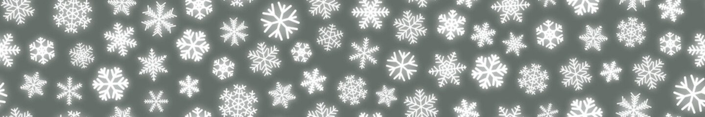 Naklejka na ściany i meble Christmas horizontal seamless banner of white snowflakes on gray background