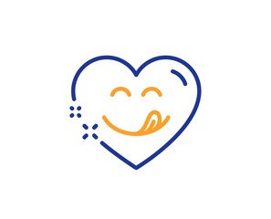 Emoticon with tongue sign. Yummy smile line icon. Comic heart symbol. Colorful outline concept. Blue and orange thin line yummy smile icon. Vector