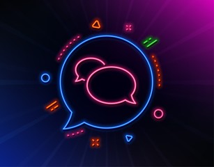 Messenger line icon. Neon laser lights. Speech bubble sign. Chat message symbol. Glow laser speech bubble. Neon lights chat bubble. Banner badge with messenger icon. Vector