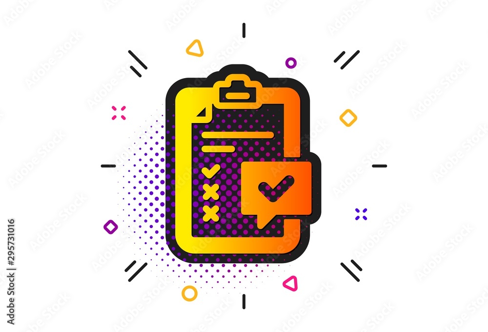 Poster survey report sign. halftone circles pattern. checklist icon. business review symbol. classic flat c