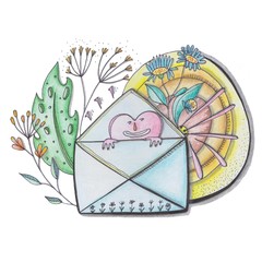 hand-drawn illustration depicting a letter with beautiful, good news with love