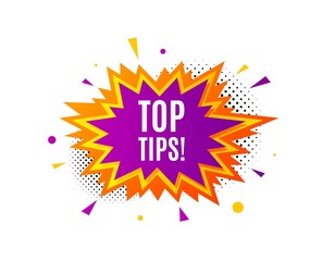 Top tips symbol. Banner badge, offer sticker. Education faq sign. Best help assistance. Top tips banner. Sticker badge. Vector