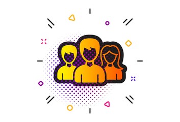 Users or Teamwork sign. Halftone circles pattern. Group icon. Male and Female Person silhouette symbol. Classic flat teamwork icon. Vector