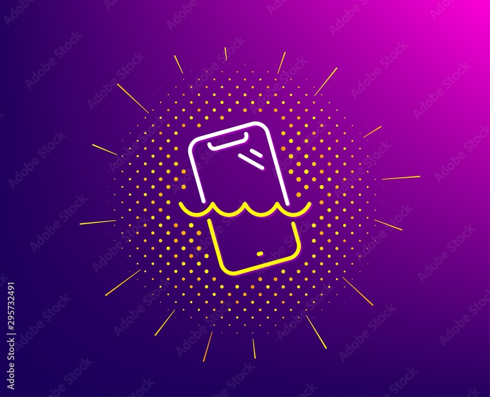 Poster smartphone waterproof line icon. halftone pattern. phone sign. mobile device symbol. gradient backgr