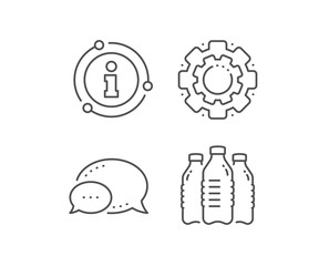 Water bottles line icon. Chat bubble, info sign elements. Still aqua drink sign. Liquid symbol. Linear water bottles outline icon. Information bubble. Vector