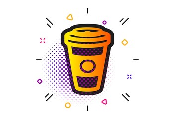 Hot drink sign. Halftone circles pattern. Takeaway Coffee or Tea icon. Beverage symbol. Classic flat takeaway Coffee icon. Vector