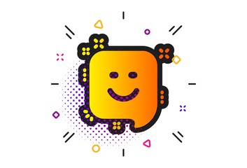 Positive feedback rating sign. Halftone circles pattern. Smile icon. Customer satisfaction symbol. Classic flat smile icon. Vector