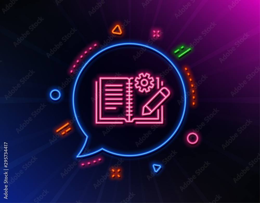 Poster engineering documentation line icon. neon laser lights. technical instruction sign. glow laser speec