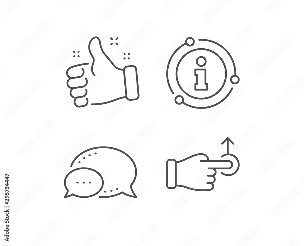 Poster drag drop gesture line icon. chat bubble, info sign elements. slide arrow sign. swipe action symbol.