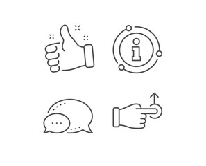 Drag drop gesture line icon. Chat bubble, info sign elements. Slide arrow sign. Swipe action symbol. Linear drag drop outline icon. Information bubble. Vector